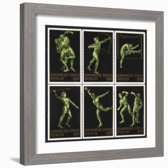 Stamps Marking Germany 1916 Berlin Olympic Games, With Various Events Represented-null-Framed Giclee Print