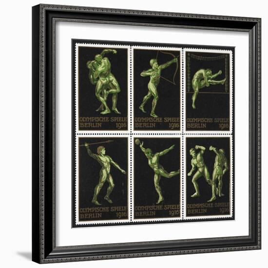 Stamps Marking Germany 1916 Berlin Olympic Games, With Various Events Represented-null-Framed Giclee Print