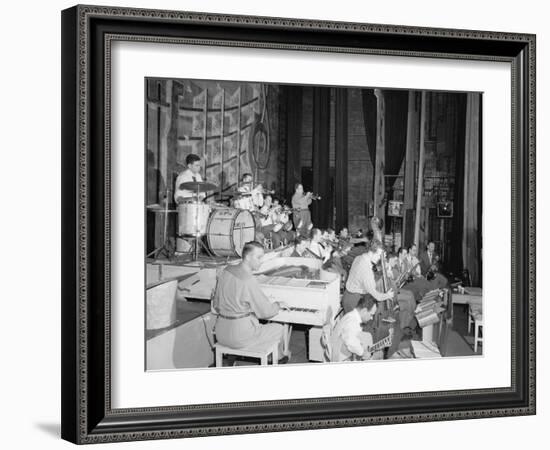 Stan Kenton, Laurindo Almeida, Eddie Safranski, Bob Cooper, Art Pepper, Shelly Manne et al-William Paul Gottlieb-Framed Photographic Print