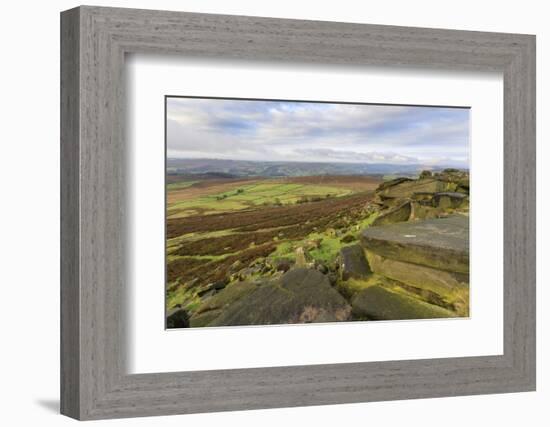 Stanage Edge and millstones in autumn, Hathersage, Peak District National Park, Derbyshire, England-Eleanor Scriven-Framed Photographic Print