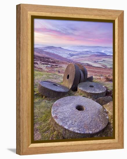 Stanage Edge Wheelstones (Millstones) and Frosty Winter Moorland Sunrise, Peak District National Pa-Neale Clark-Framed Premier Image Canvas