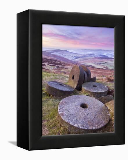 Stanage Edge Wheelstones (Millstones) and Frosty Winter Moorland Sunrise, Peak District National Pa-Neale Clark-Framed Premier Image Canvas