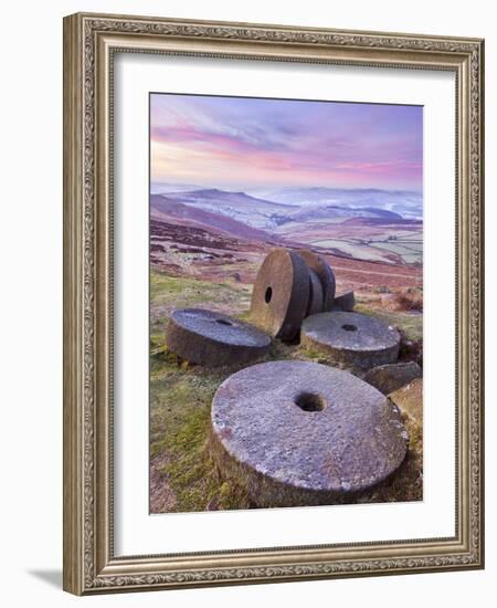 Stanage Edge Wheelstones (Millstones) and Frosty Winter Moorland Sunrise, Peak District National Pa-Neale Clark-Framed Photographic Print