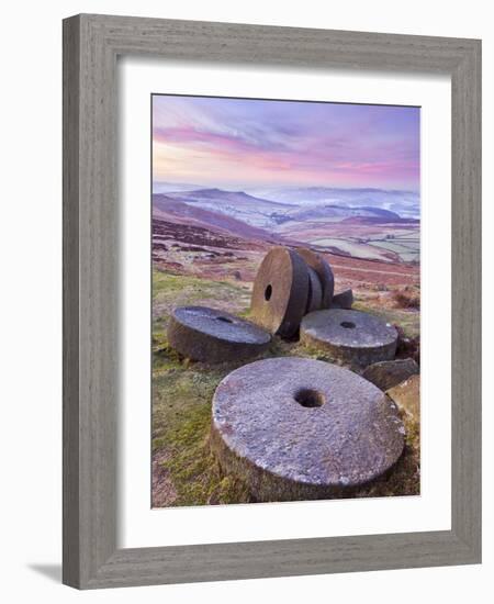 Stanage Edge Wheelstones (Millstones) and Frosty Winter Moorland Sunrise, Peak District National Pa-Neale Clark-Framed Photographic Print