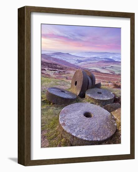 Stanage Edge Wheelstones (Millstones) and Frosty Winter Moorland Sunrise, Peak District National Pa-Neale Clark-Framed Photographic Print