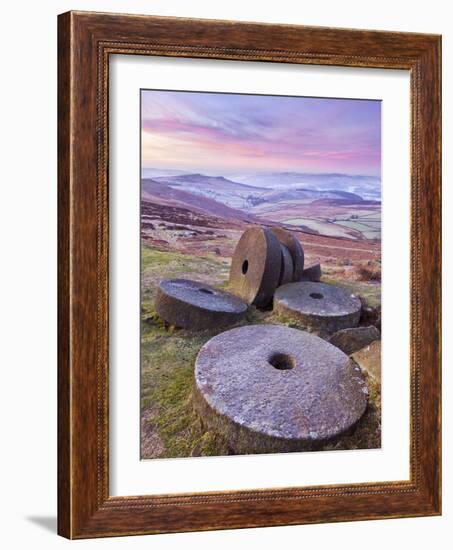 Stanage Edge Wheelstones (Millstones) and Frosty Winter Moorland Sunrise, Peak District National Pa-Neale Clark-Framed Photographic Print