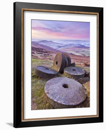 Stanage Edge Wheelstones (Millstones) and Frosty Winter Moorland Sunrise, Peak District National Pa-Neale Clark-Framed Photographic Print