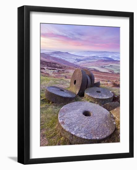 Stanage Edge Wheelstones (Millstones) and Frosty Winter Moorland Sunrise, Peak District National Pa-Neale Clark-Framed Photographic Print