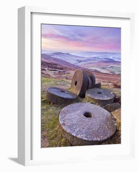 Stanage Edge Wheelstones (Millstones) and Frosty Winter Moorland Sunrise, Peak District National Pa-Neale Clark-Framed Photographic Print