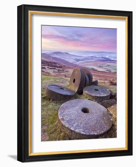 Stanage Edge Wheelstones (Millstones) and Frosty Winter Moorland Sunrise, Peak District National Pa-Neale Clark-Framed Photographic Print