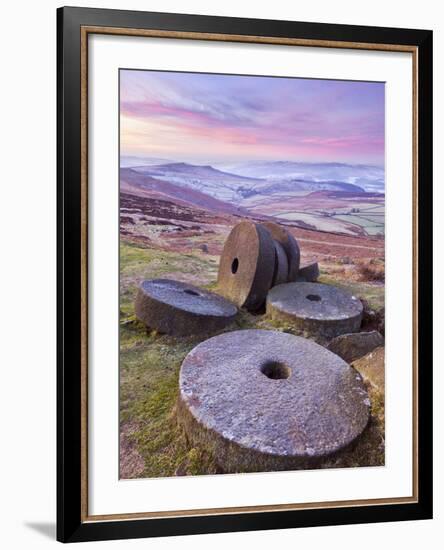 Stanage Edge Wheelstones (Millstones) and Frosty Winter Moorland Sunrise, Peak District National Pa-Neale Clark-Framed Photographic Print