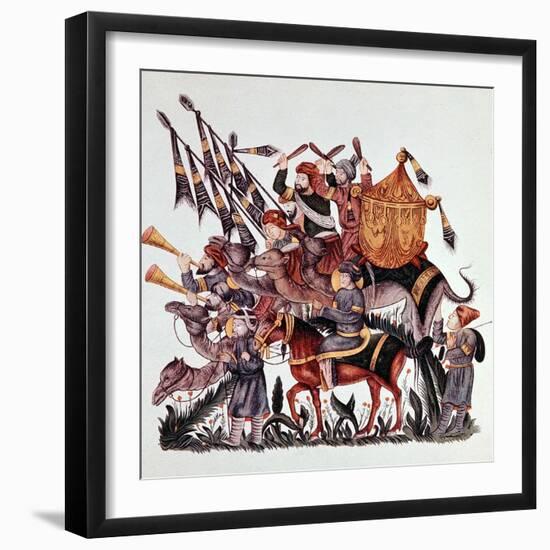 Standard Bearers, Drummers and Trumpeters of a Saracen Army, 13th Century-null-Framed Giclee Print