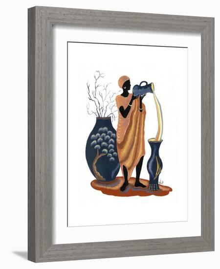 Standing and Pouring Orange Dress-Judy Mastrangelo-Framed Giclee Print