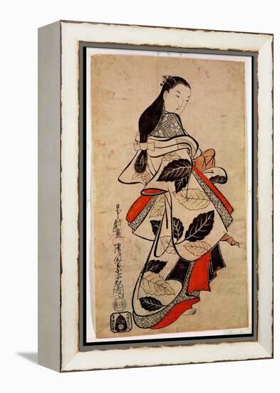 Standing Courtesan, Pub. 1710, (Kakemono-E Size, Hand-Coloured Woodblock Print)-Kaigetsudo Anchi-Framed Premier Image Canvas