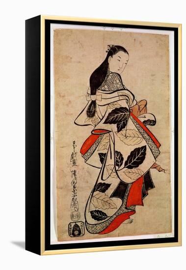 Standing Courtesan, Pub. 1710, (Kakemono-E Size, Hand-Coloured Woodblock Print)-Kaigetsudo Anchi-Framed Premier Image Canvas