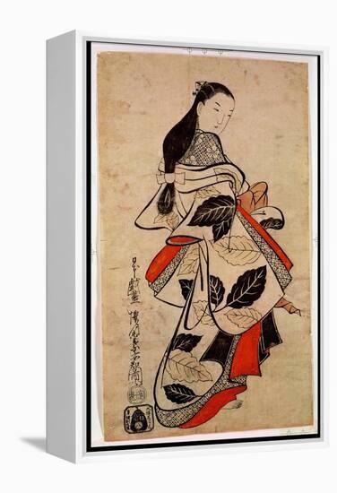 Standing Courtesan, Pub. 1710, (Kakemono-E Size, Hand-Coloured Woodblock Print)-Kaigetsudo Anchi-Framed Premier Image Canvas