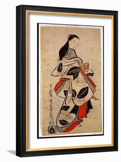 Standing Courtesan, Pub. 1710, (Kakemono-E Size, Hand-Coloured Woodblock Print)-Kaigetsudo Anchi-Framed Giclee Print