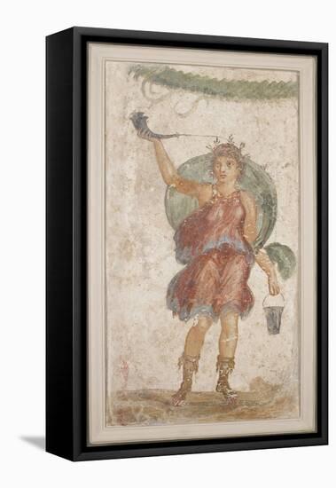Standing Deity Holding a Horn and Bucket, from Pompeii (Fresco)-Roman-Framed Premier Image Canvas