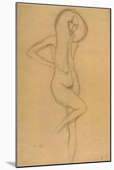 Standing Female Nude with Raised Right Leg-Gustav Klimt-Mounted Giclee Print