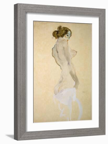 Standing Female Nude with White Shirt, 1912-Egon Schiele-Framed Giclee Print