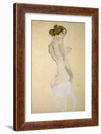 Standing Female Nude with White Shirt, 1912-Egon Schiele-Framed Giclee Print