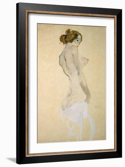 Standing Female Nude with White Shirt, 1912-Egon Schiele-Framed Giclee Print