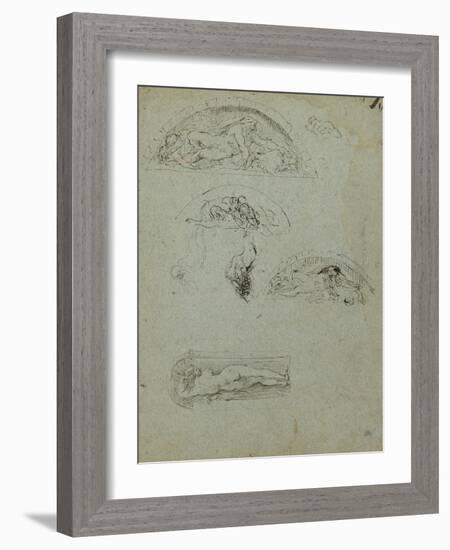 Standing Figure in a Niche and Studies for the Ugolino Group, 1857-58-Jean-Baptiste Carpeaux-Framed Giclee Print