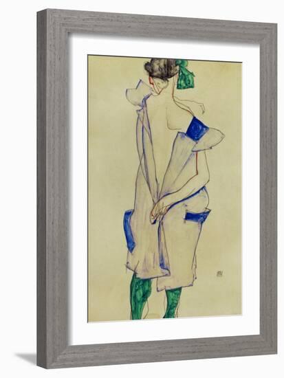 Standing Girl in Blue Dress and Green Stockings, 1913-Egon Schiele-Framed Giclee Print