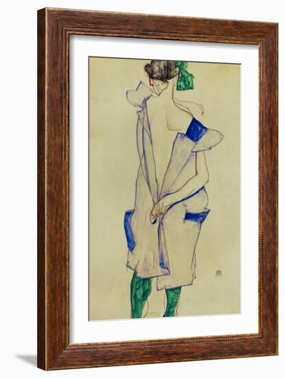 Standing Girl in Blue Dress and Green Stockings, 1913-Egon Schiele-Framed Giclee Print