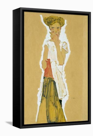 Standing Girl in White Petticoat, 1911 (Gouache on Paper)-Egon Schiele-Framed Premier Image Canvas