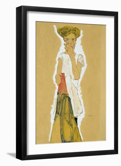 Standing Girl in White Petticoat, 1911 (Gouache on Paper)-Egon Schiele-Framed Giclee Print