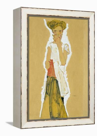 Standing Girl in White Petticoat-Egon Schiele-Framed Premier Image Canvas