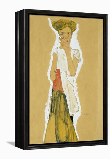 Standing Girl in White Petticoat-Egon Schiele-Framed Premier Image Canvas