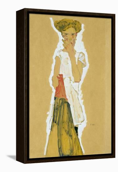 Standing Girl in White Petticoat-Egon Schiele-Framed Premier Image Canvas