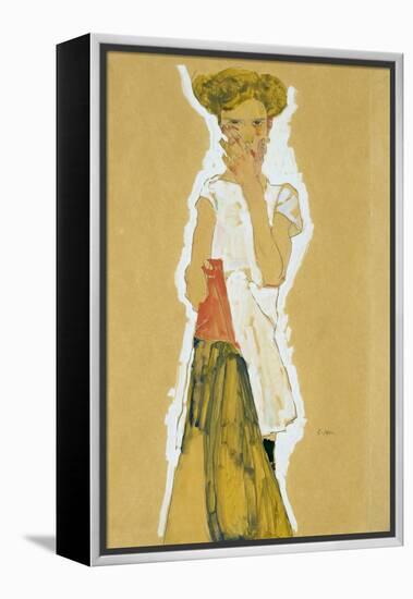 Standing Girl in White Petticoat-Egon Schiele-Framed Premier Image Canvas