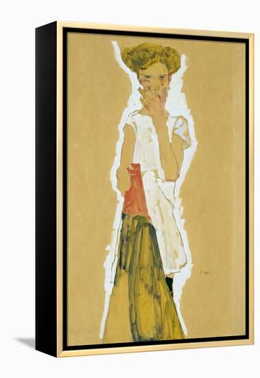 Standing Girl in White Petticoat-Egon Schiele-Framed Premier Image Canvas