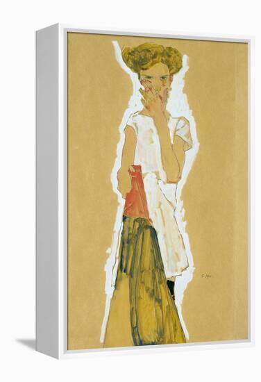 Standing Girl in White Petticoat-Egon Schiele-Framed Premier Image Canvas