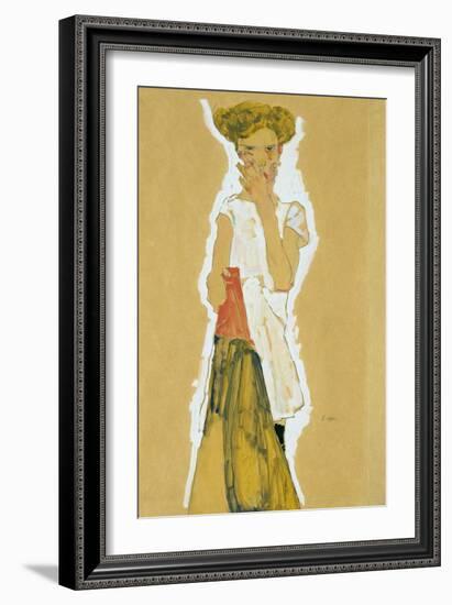 Standing Girl in White Petticoat-Egon Schiele-Framed Giclee Print