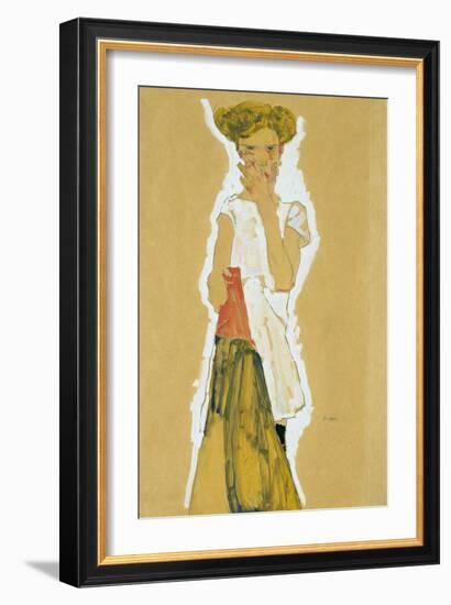 Standing Girl in White Petticoat-Egon Schiele-Framed Giclee Print