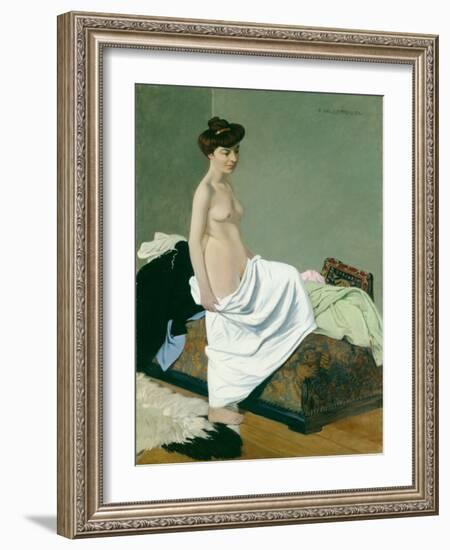 Standing Nude Holding a Gown on Her Knee, 1904 (Oil on Canvas)-Felix Edouard Vallotton-Framed Giclee Print