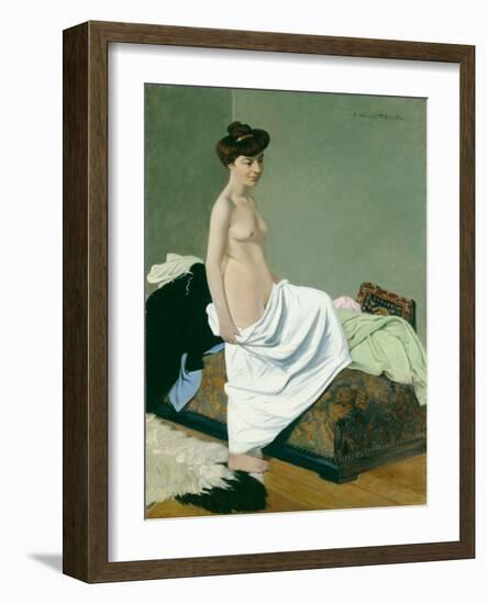 Standing Nude Holding a Gown on Her Knee, 1904 (Oil on Canvas)-Felix Edouard Vallotton-Framed Giclee Print