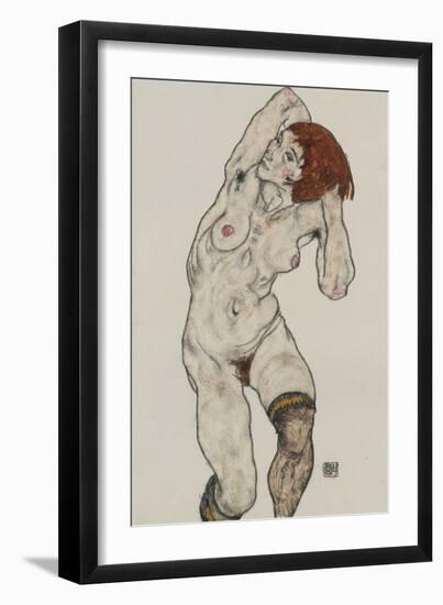 Standing Nude in Black Stockings, 1917-Egon Schiele-Framed Giclee Print