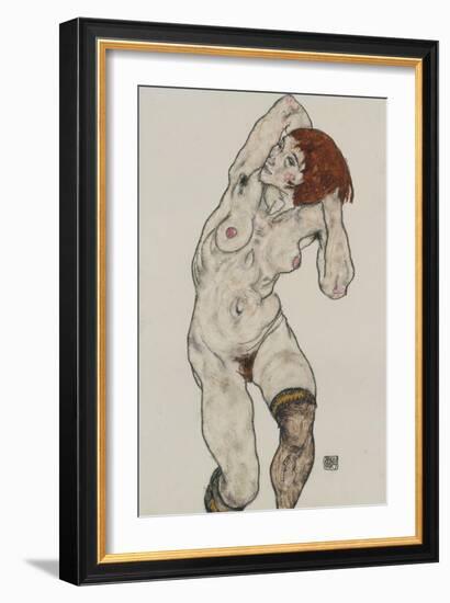 Standing Nude in Black Stockings, 1917-Egon Schiele-Framed Giclee Print