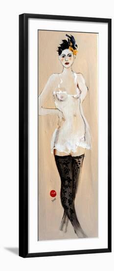 Standing Nude in Black Stockings with Flower and Bird in Hair, (II) 2015-Susan Adams-Framed Giclee Print