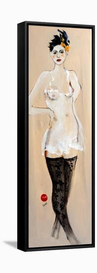 Standing Nude in Black Stockings with Flower and Bird in Hair, (II) 2015-Susan Adams-Framed Premier Image Canvas