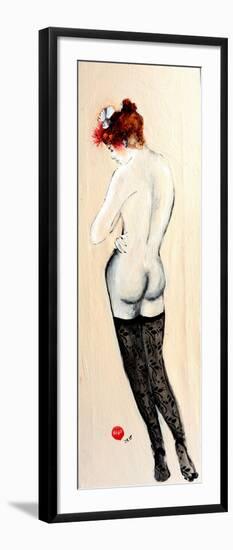 Standing Nude in Black Stockings with Flower in Hair and Bird, (I) 2015-Susan Adams-Framed Giclee Print