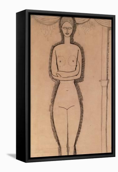 Standing Nude pencil on paper by Amedeo Modigliani-Amedeo Modigliani-Framed Premier Image Canvas