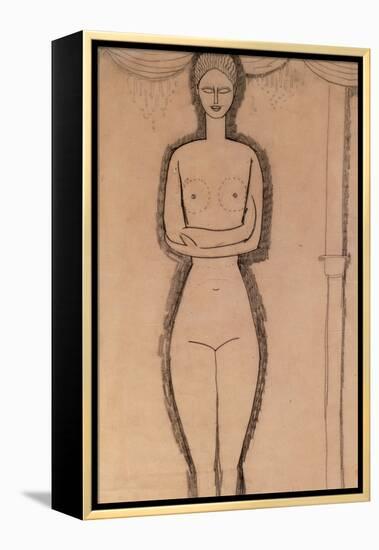 Standing Nude pencil on paper by Amedeo Modigliani-Amedeo Modigliani-Framed Premier Image Canvas