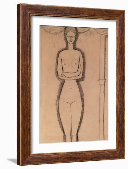 Standing Nude pencil on paper by Amedeo Modigliani-Amedeo Modigliani-Framed Giclee Print