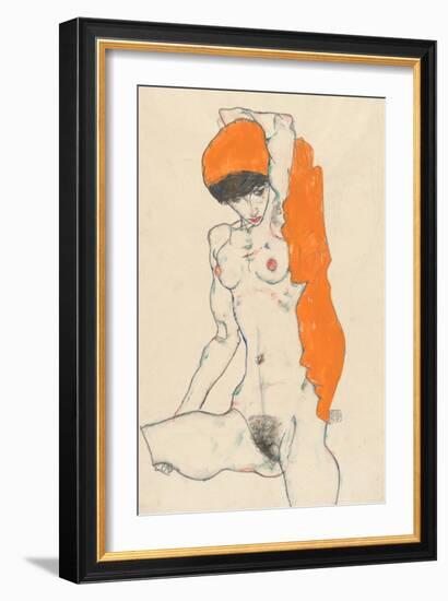 Standing Nude with Orange Drapery, 1914-Egon Schiele-Framed Giclee Print